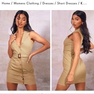 Khaki Linen Look Button Down Belted Sleeveless Bodycon Dress